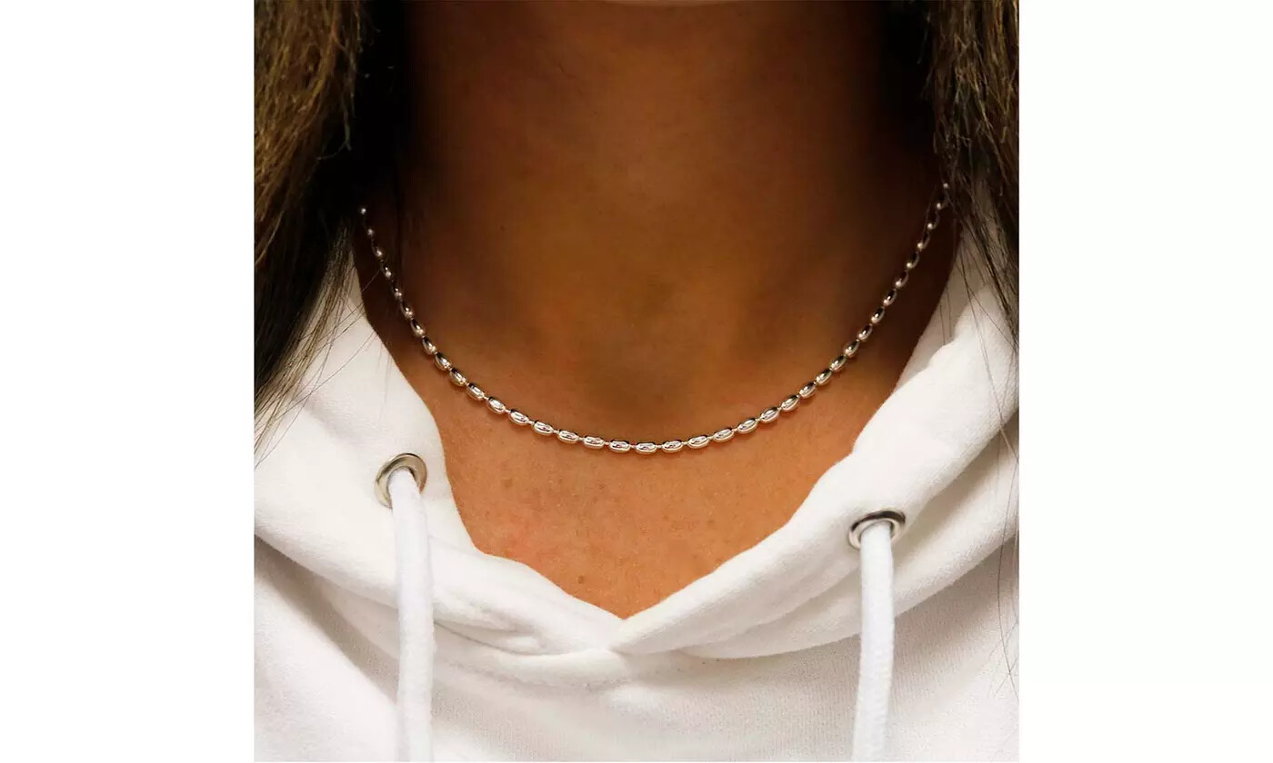 Men & Women 925 Sterling Silver 2MM Oval Bead Chain Necklace Sizes 16″-36″ Italy