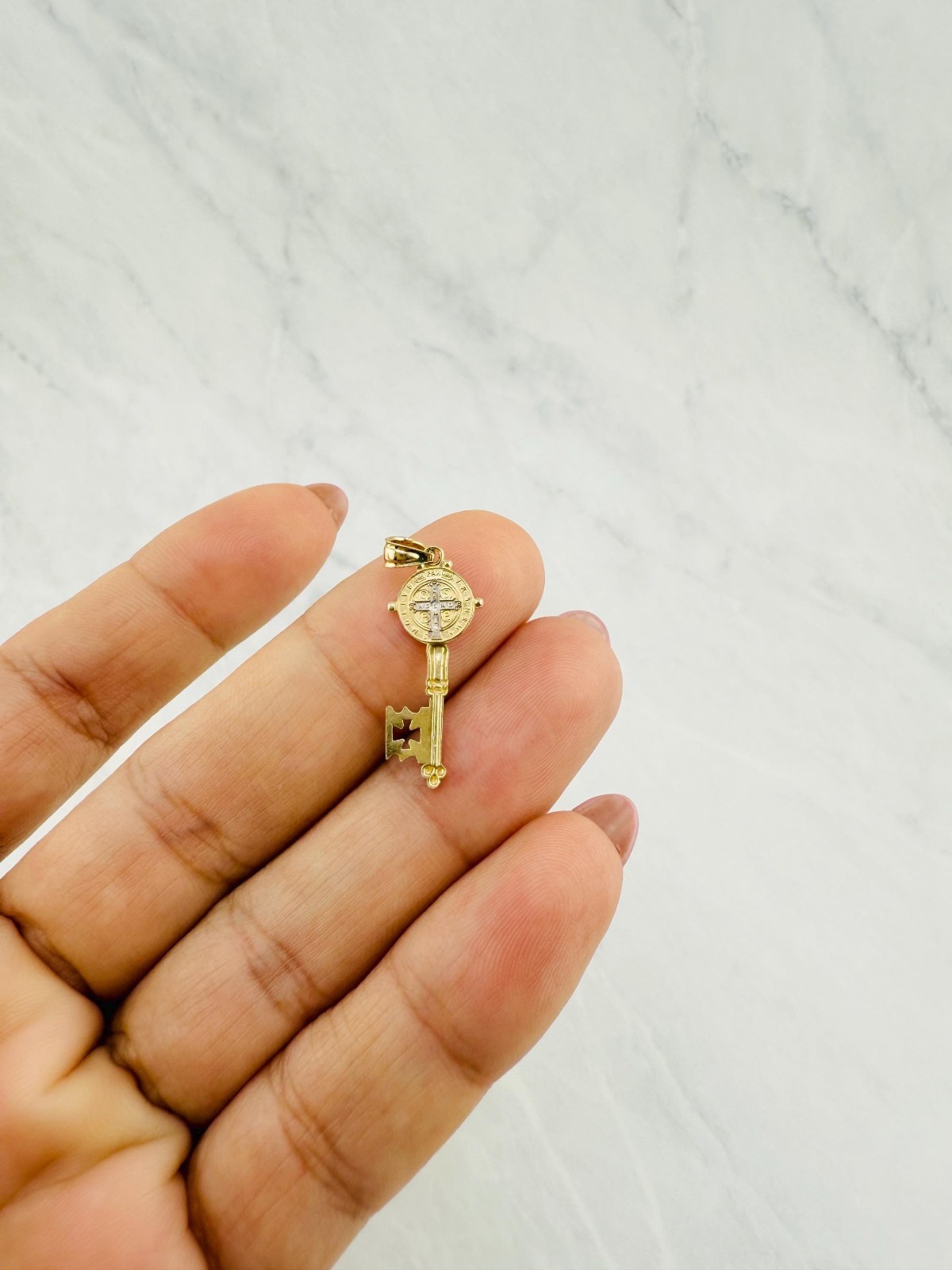 14k gold pendant st Benedict medallion key San Benito medalla llave