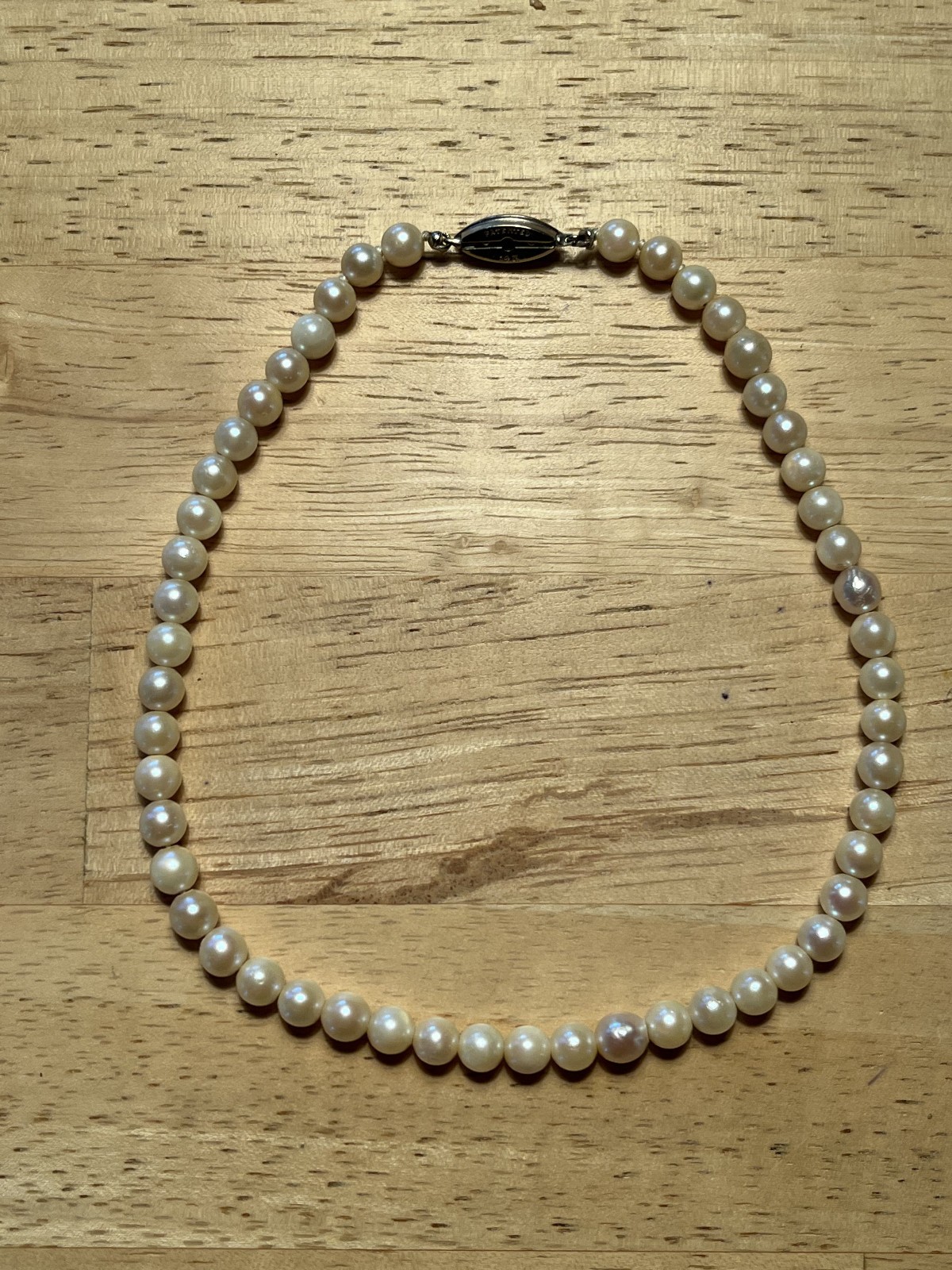 Genuine pearl, 13 inch necklace, 14k white gold clasp, 6 – 7 mm pearls
