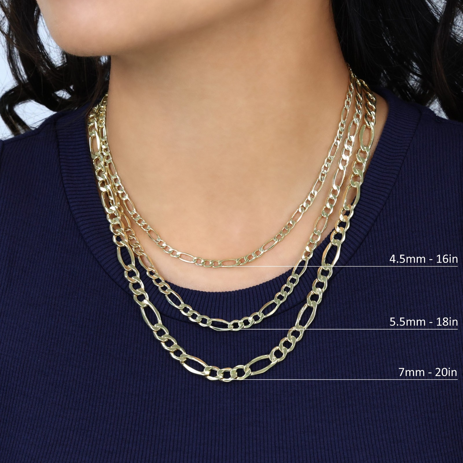 10K Real Yellow Gold 2mm-9mm Italian Figaro Link Chain Pendant Necklace 16″- 30″