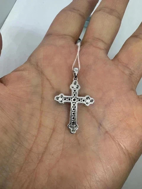 2Ct Round Cut Lab-Created Sapphire Women’s Cross Pendant 14K White Gold Plated