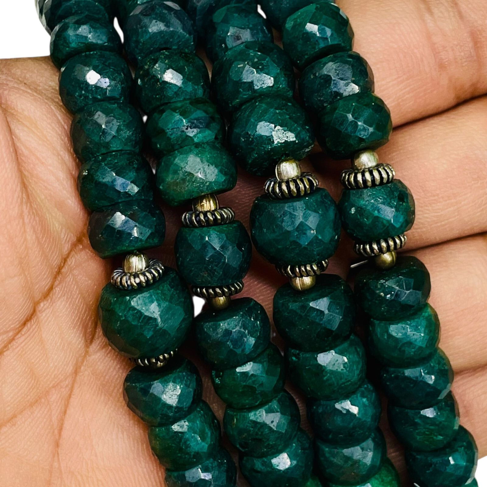 7.5 Inch Natural Green Sapphire Bracelet 9-12mm Big Facetted Beads 925 Clasp