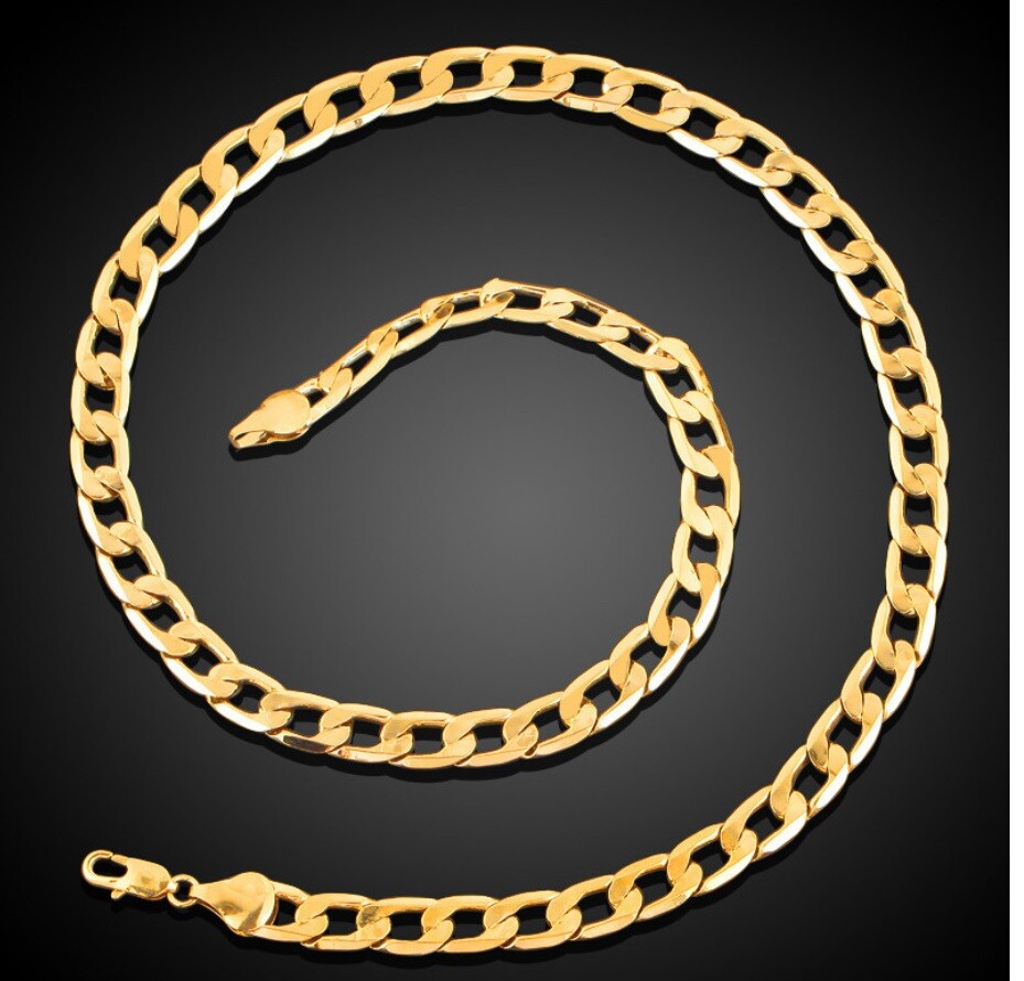 Men&Women’s 18K Gold Filled Flat Curb Link Chain Necklace Many Length/Width A70G