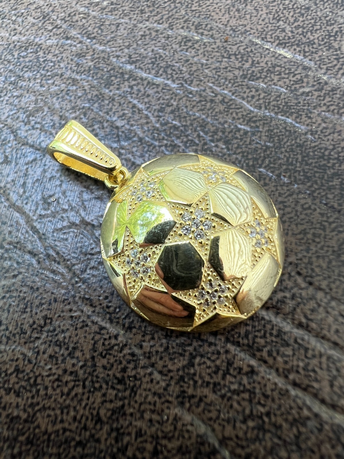Real 925 Silver 14k Gold Plated Soccer Ball Futbol Star Pendant Necklace Icy CZ