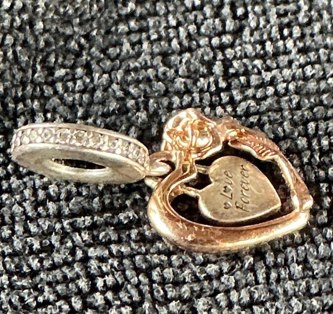 PANDORA 925 Sterling Silver Rose Heart Dangle Charm