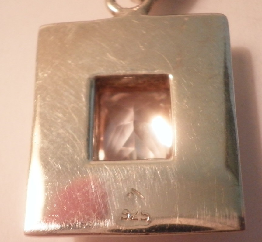 Sterling Silver 16″ Chain Necklace 7mm w/ Crystal Pendant 36.1 Grams-Excellent!