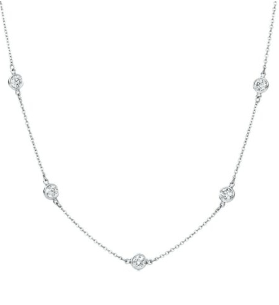 3CT Created Diamond By The Yard Station Necklace 14k White Gold Bezel Chain 18″