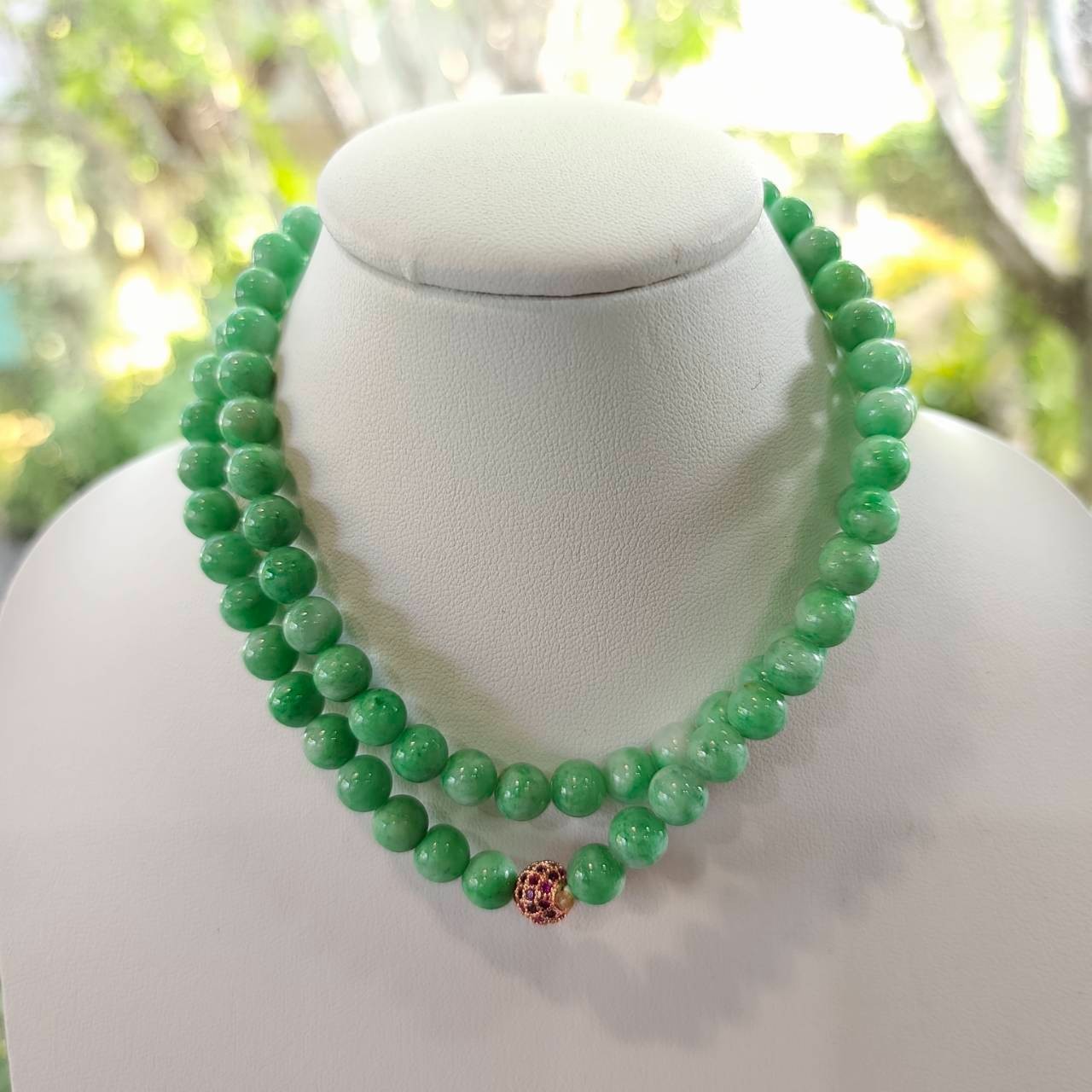 Certificate Burmese Jade Necklace Round Beads Natural Type A Authentic 7.2 mm