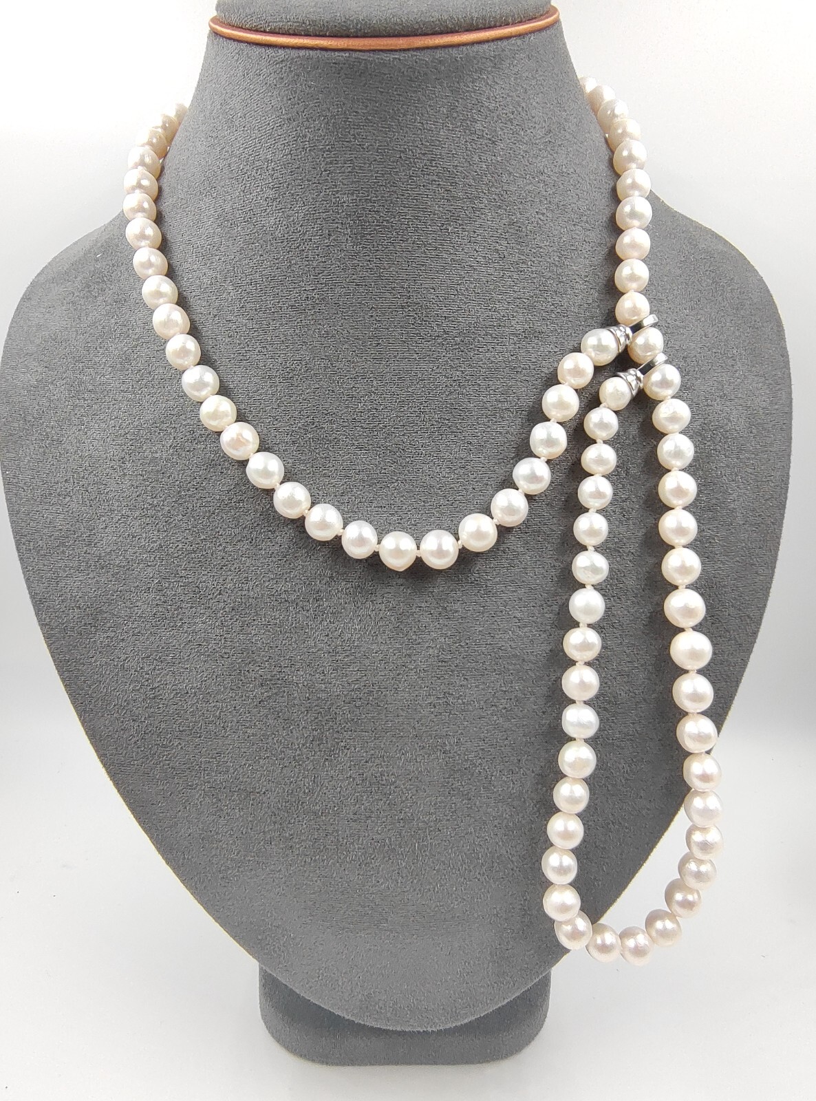 Genuine 30″ Super Luster White Natural Seawater 9mm Pearl Necklace 950 Platinum