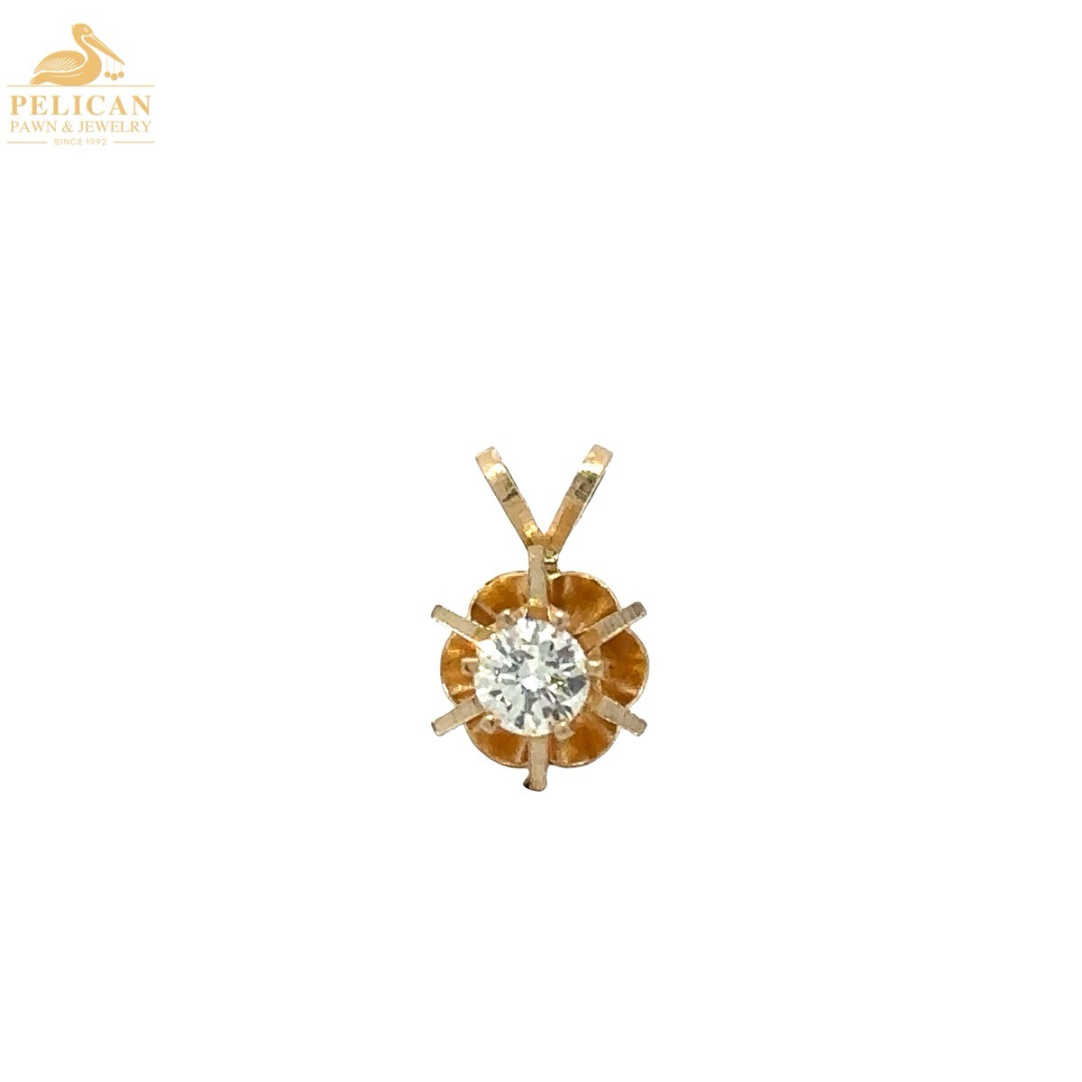 Classic Buttercup Round Diamond Solitaire Pendant 10KT Yellow Gold . (PSH044294)