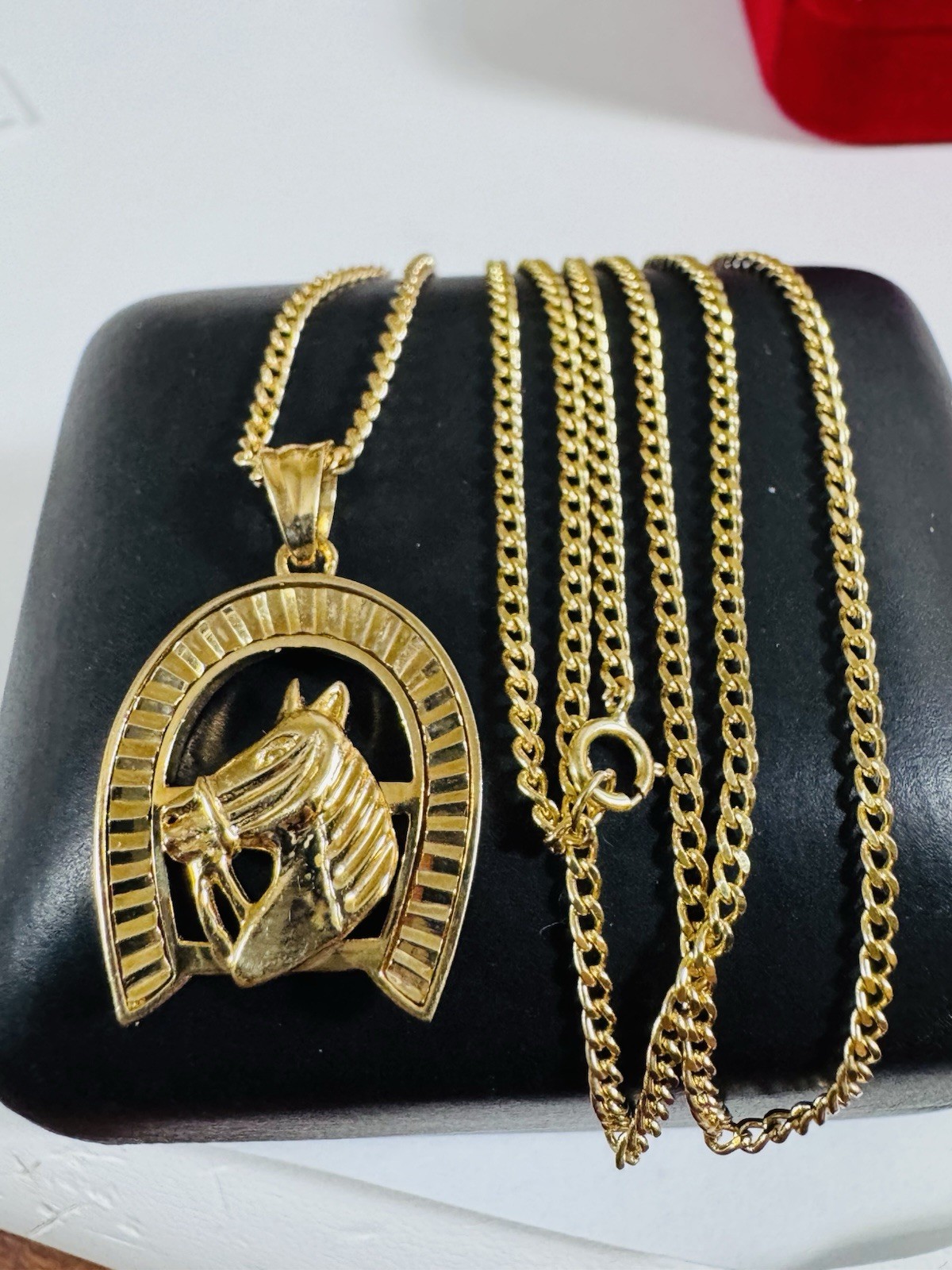 Rare 18K 750 Fine Genuine Gold Horseshoe Set Necklace 24”/23.5” Long 9.83g 2.2mm