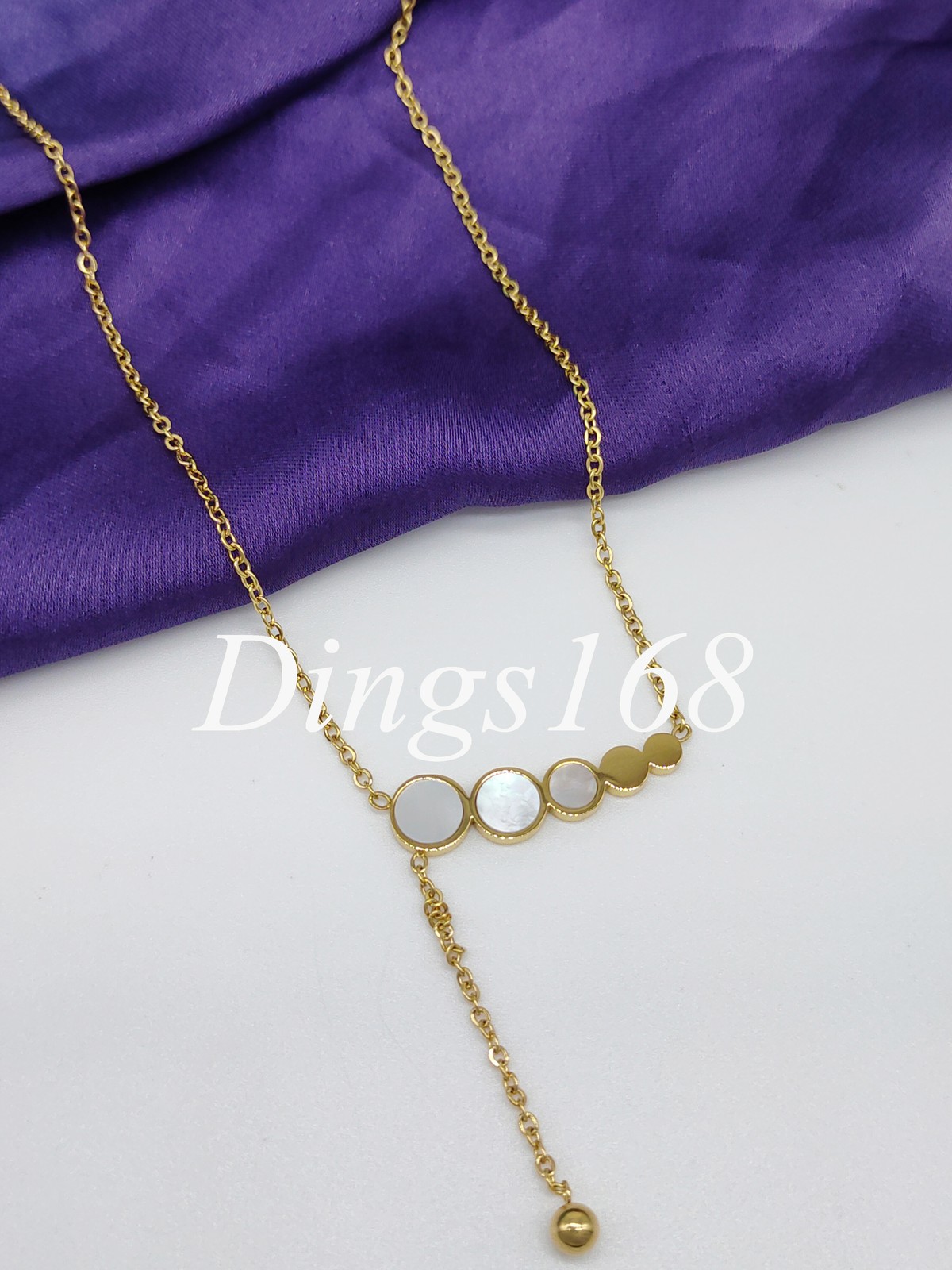 18K Yellow Gold Filled 0.3x1inch White Fritillaria Bean 1mm Rollo Chain Necklace