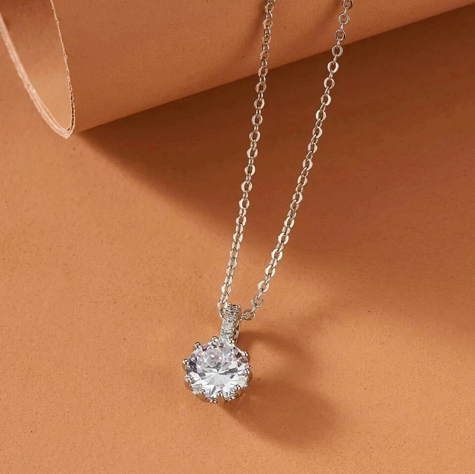 1.10 Ct Round Cut Moissanite Pendant For Women 14K White Gold Plated