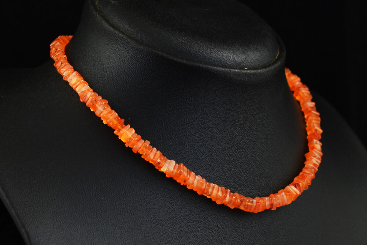 116 Cts Earth Mined Orange Carnelian Heishi Beads Necklace Jewelry JK 09E321