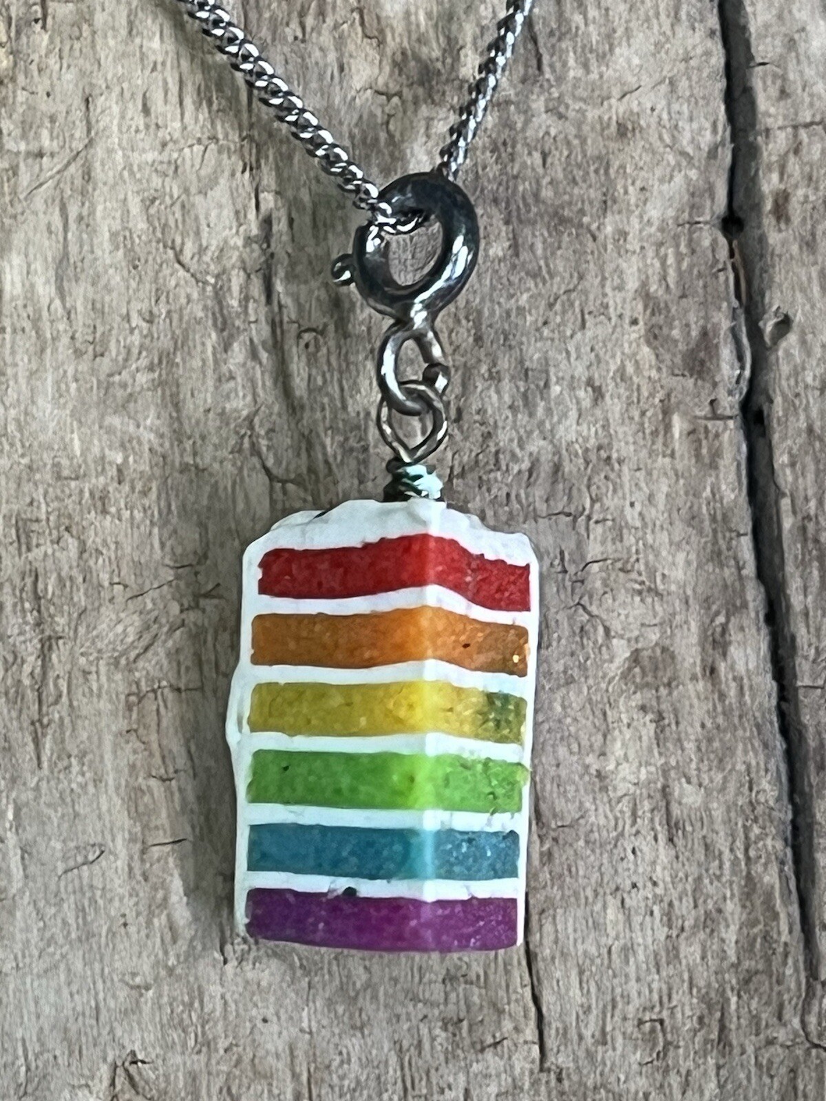 925 STERLING SILVER RAINBOW BIRTHDAY CAKE 16” NECKLACE