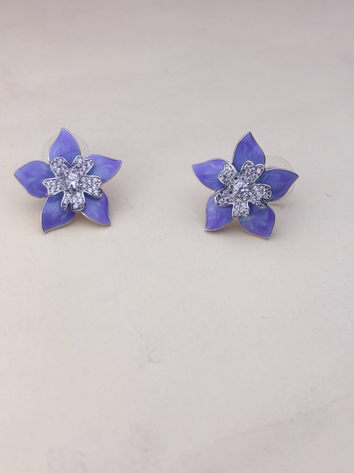 925 Silver Purple Flower P.set without chain CZ Enamel Floral For Women