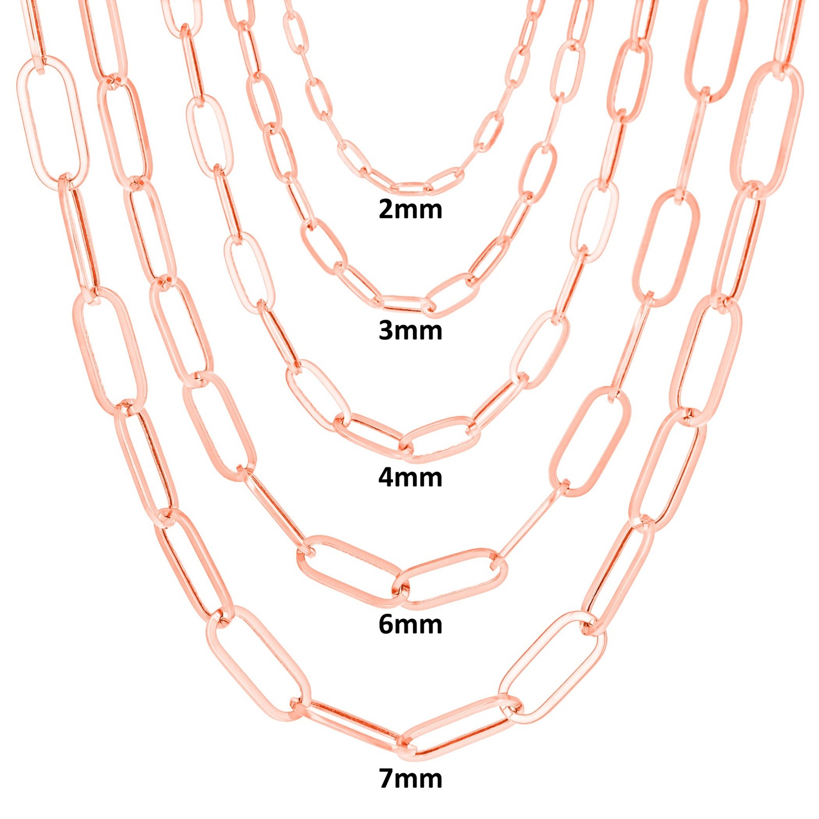 10k Rose Gold Paperclip 2mm-7mm Cable Chain Bracelet Necklace Mens Women 7″-24″