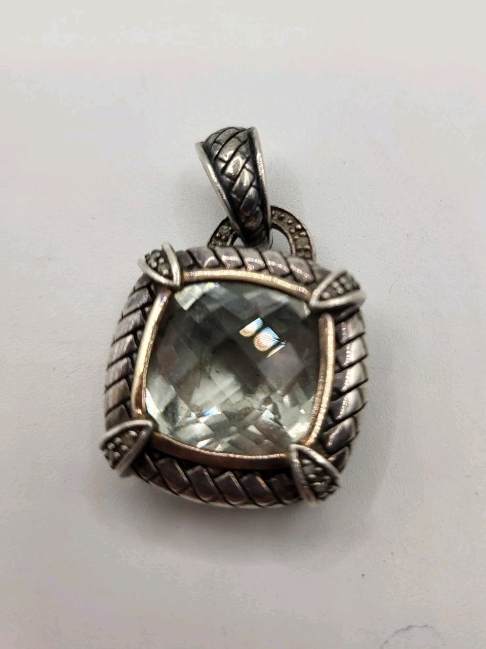 TOWN & COUNTRY T&C Faceted Aquamarine Detailed 14k & Sterling Pendant Enhancer