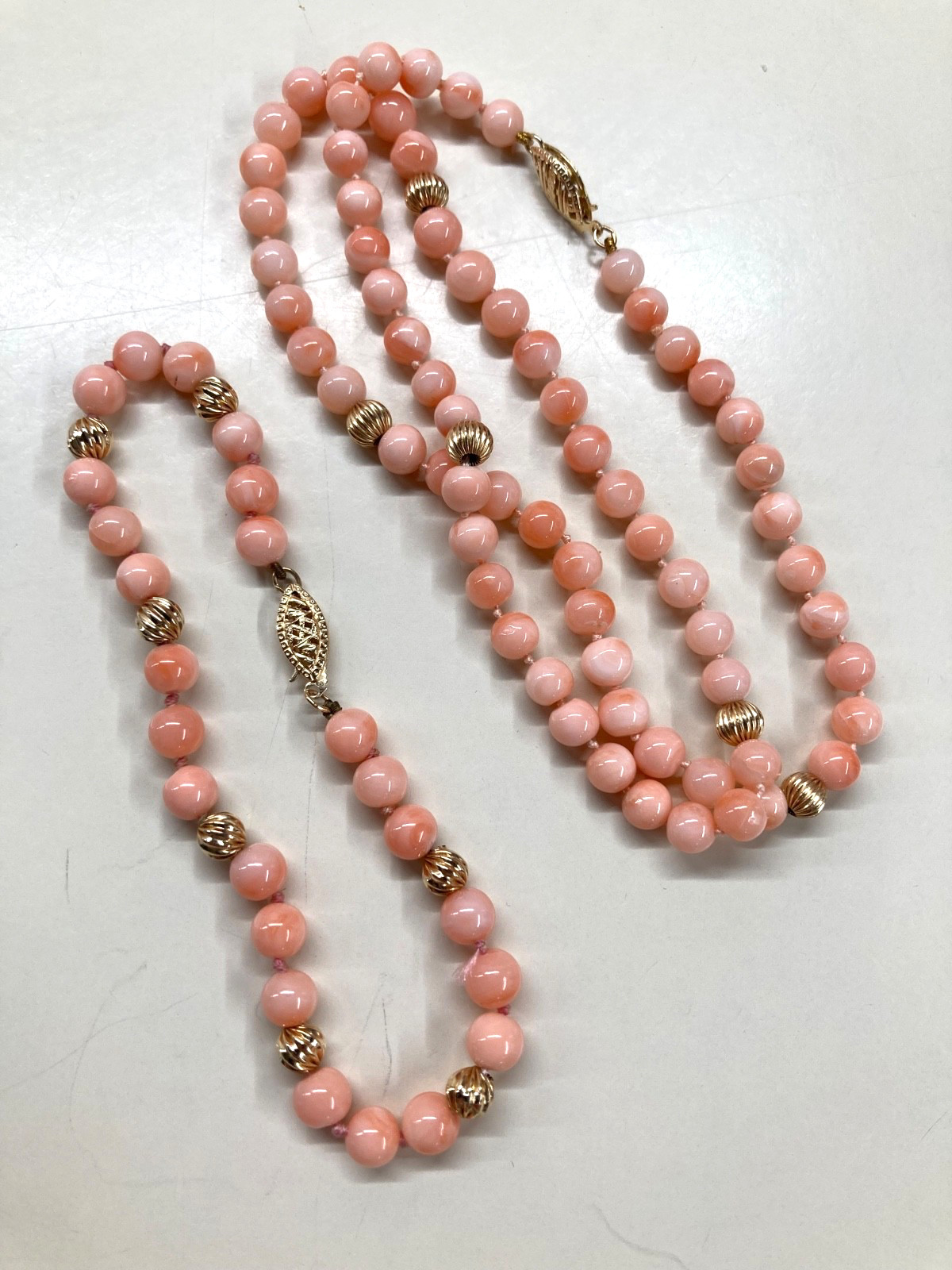 Vtg Variegated Angelskin Coral Necklace & Matching Bracelet 14K – Original Owner