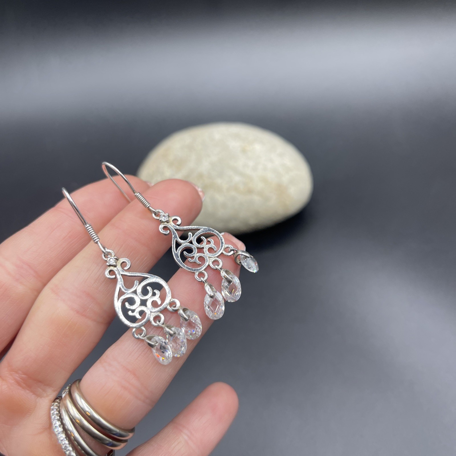 Stunning 925 Sterling Silver Dangle Earrings **A MUST SEE BEAUTIFUL** #I190