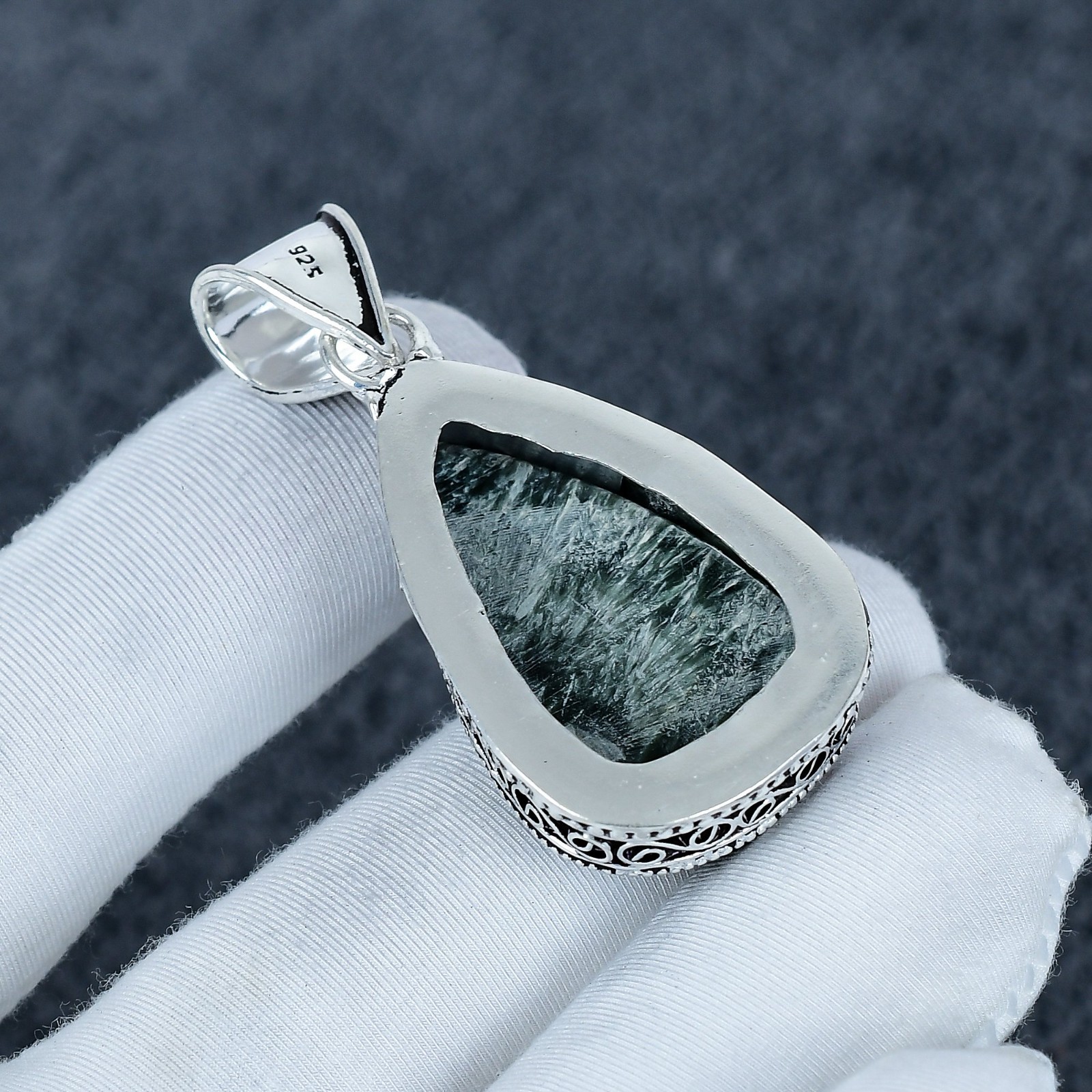 Seraphinite Gemstone Pendant 925 Sterling Silver Pendant, Handmade Pendant Gift