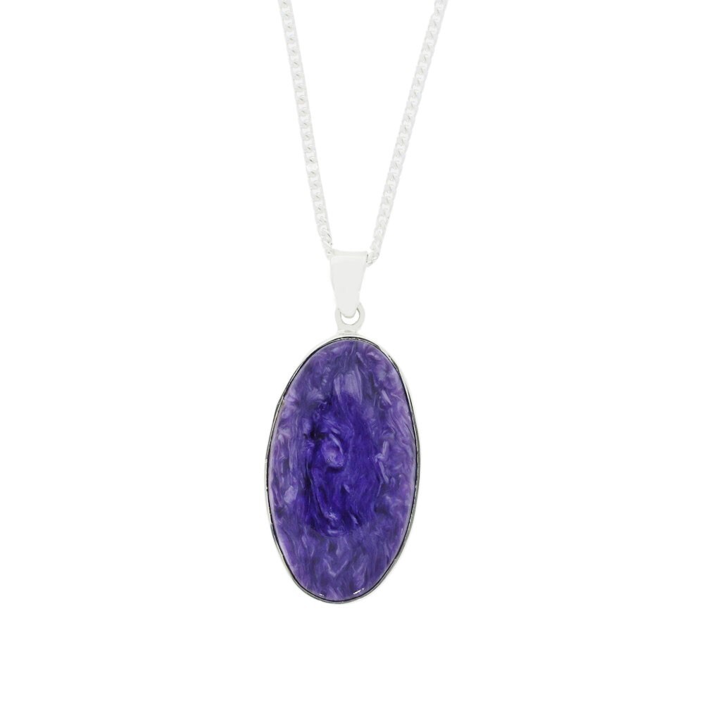 Charoite Oval Shape Pendant & Chain Sterling Silver DM021