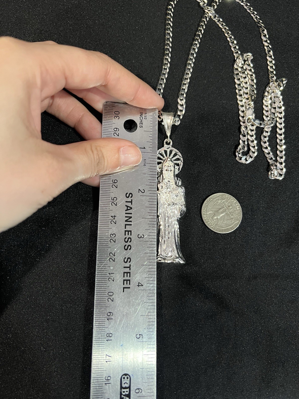 925 Sterling Silver BIG Men Women Santa Muerte Grim Reaper Curb Chain 20 24 30