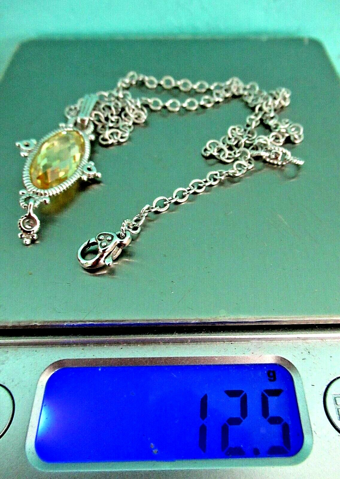 Judith Ripka Sterling Silver Canary Quartz DMQ CZ Pendant 17.5″ Necklace JR Box