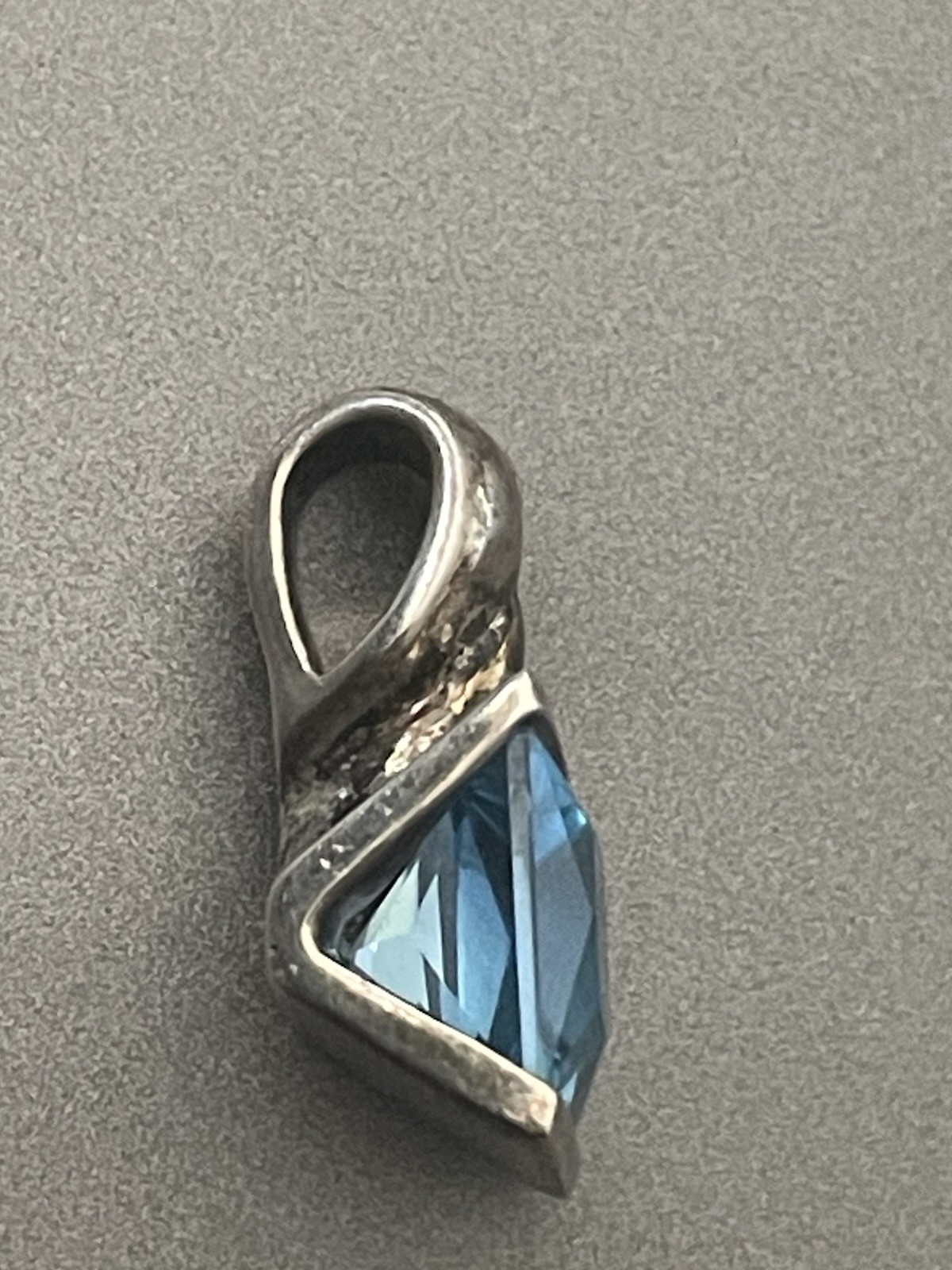 Vintage Designer Lorenzo Sterling Silver 18K Gold Blue Topaz Gemstone Pendant