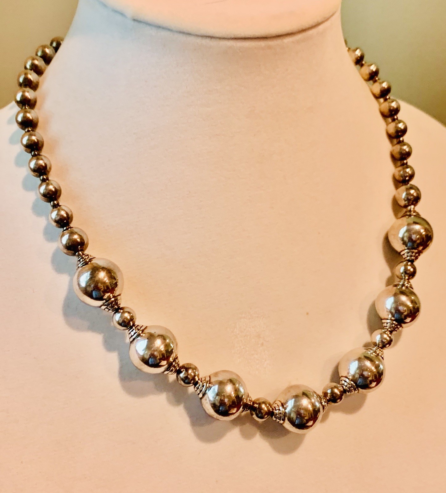 Milor Italy Sterling Silver 925 Beaded Ball Necklace 18-20”