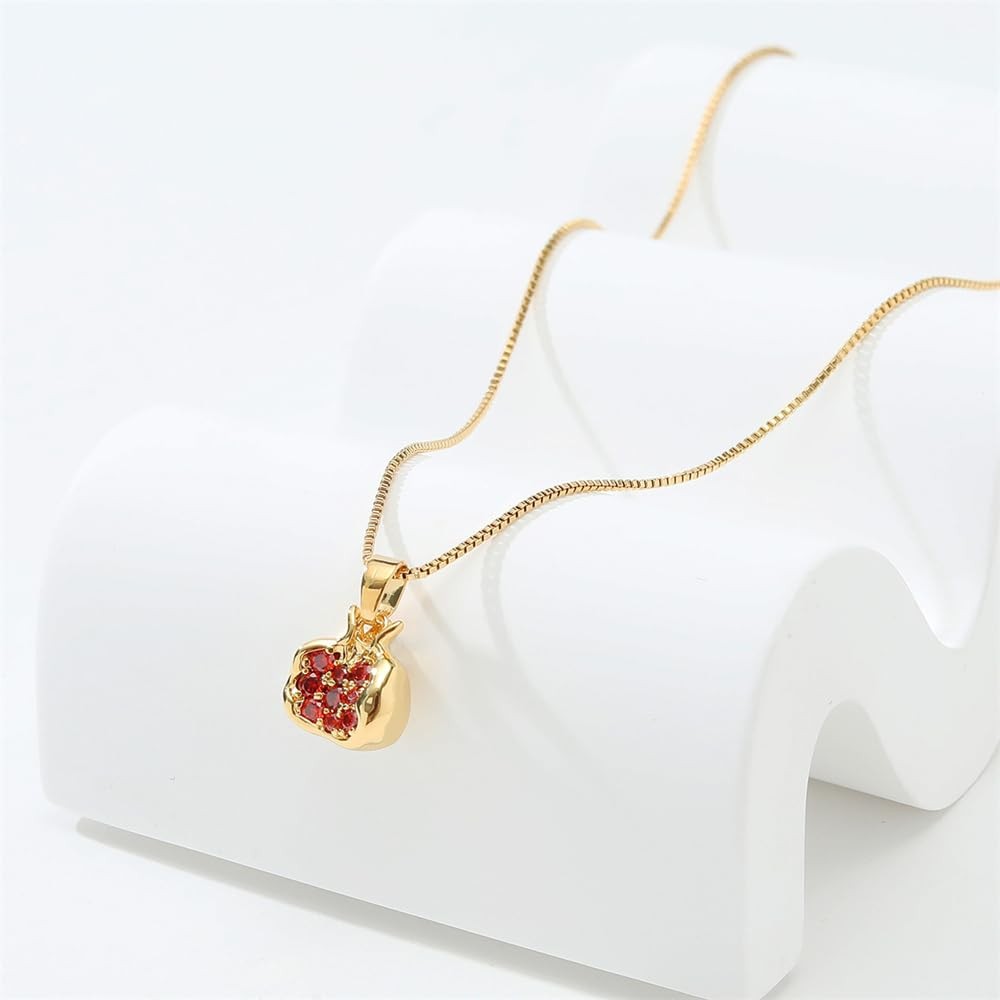 Premium Cubic Zirconia Inlay Red Pomegranate Pendant 18k Gold Plated Stainless S