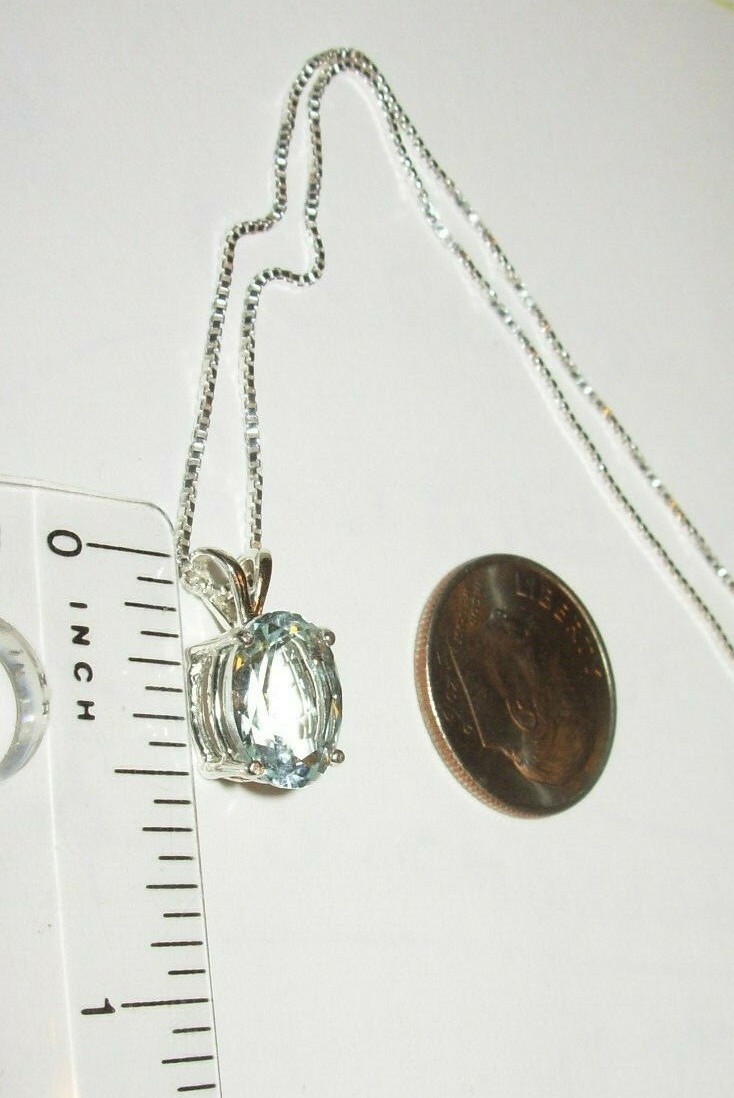 AQUAMARINE PENDANT NECKLACE EARTHMINED 10X8MM VERY LIGHT COLOR GEM CHAIN ITALY