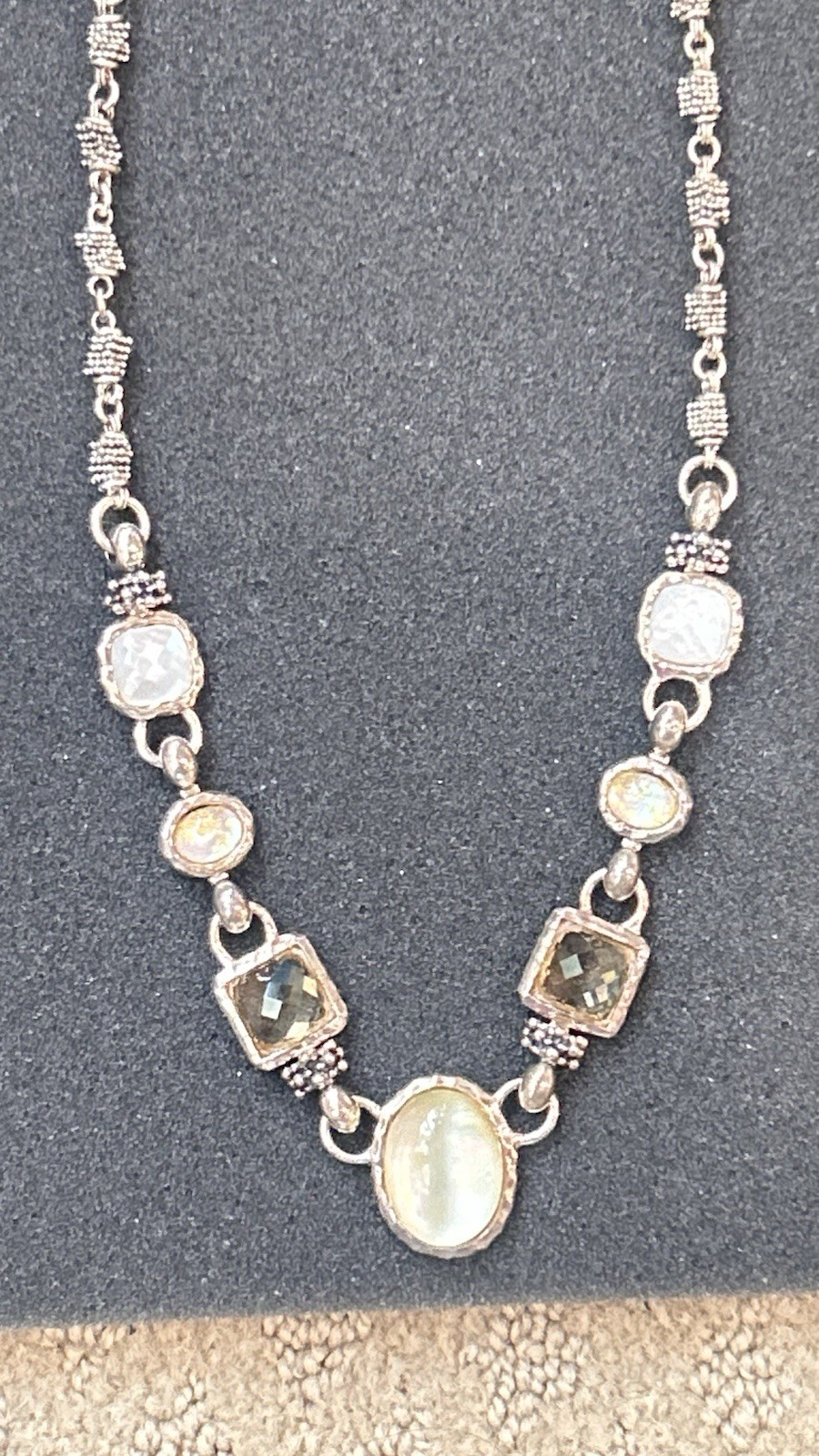 Michael Dawkins Sterling Silver Crystal MOP Adjustable Necklace Toggle Clasp 20”