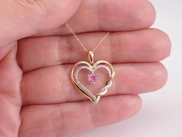 1Ct Round Cut Real Moissanite Heart Religious Pendant 14K Yellow Gold Plated