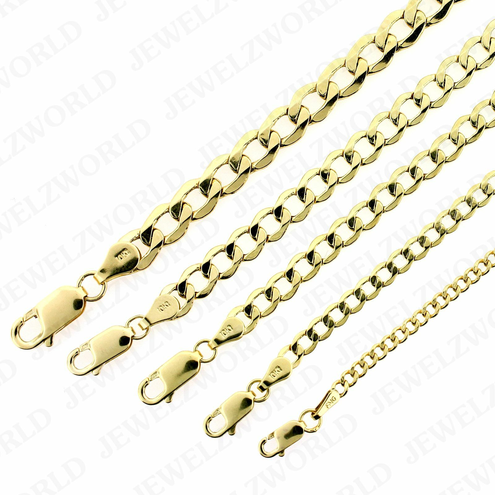 Mens Real 10K Yellow Gold 2mm – 6.5mm Cuban Link Chain Necklace 16″- 30″