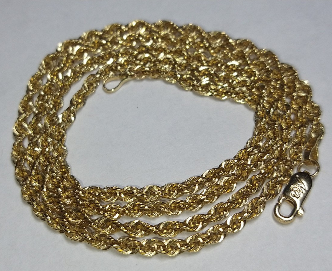 14k gold 2.25mm hollow diamond-cut rope chain necklace 2.37 grams – 18.75″
