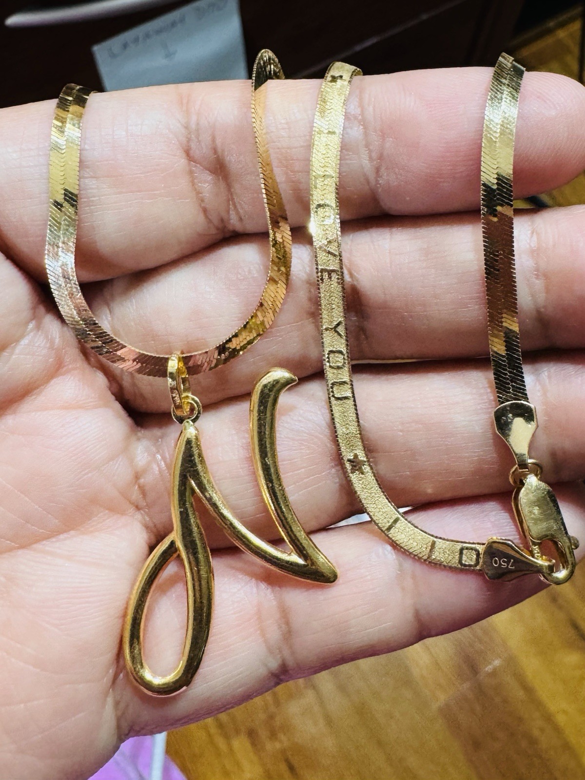 Pure 18K 750 Gold Letter N Necklace 17”/17.5” Long 3.8mm 8.07g Choker WOMANS