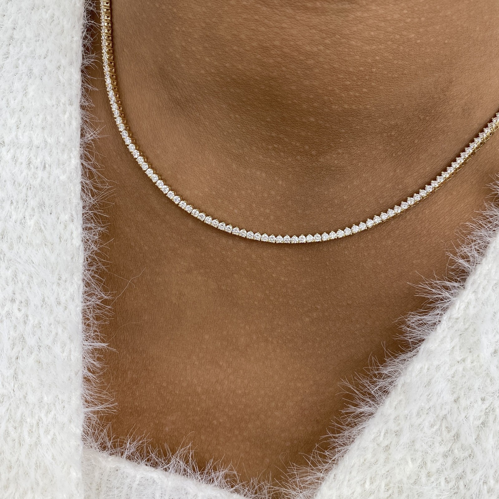 2.70CT Round Cut Lab Grown Diamond Chain Necklace For Adjustable 14k Yellow Gold