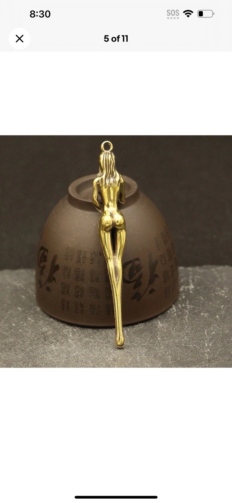 Vintage 1970’s Gold Metal Figural Nude Woman Mini Head Spoon Unique 3” Keychain