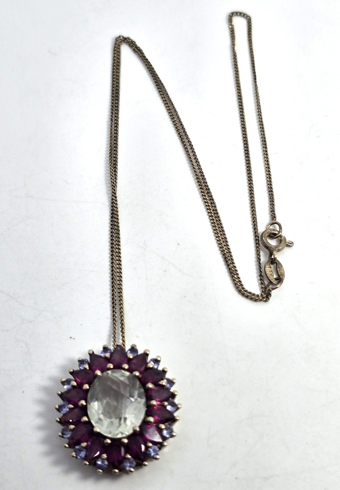 Prasiolite Green Amethyst Rhodolite Garnet tanzanite sterling silver necklace