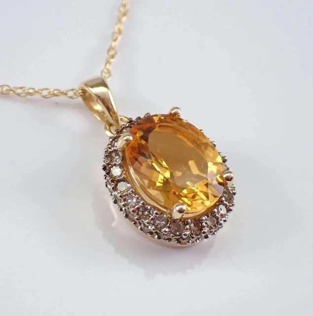 2Ct Oval Cut Lab Created Citrine Women’s Halo Pendant 14k Yellow Gold Plated