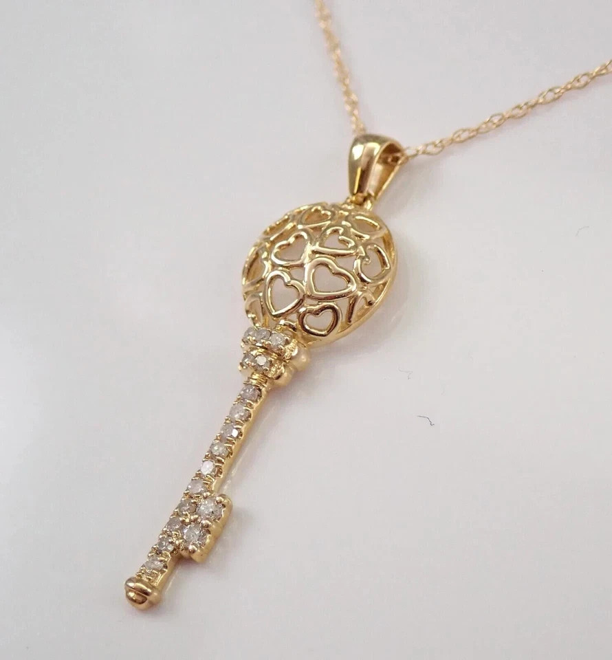 0.50Ct Lab Created Diamond Round Key Pendant 14K Yellow Gold Plated Free Chain