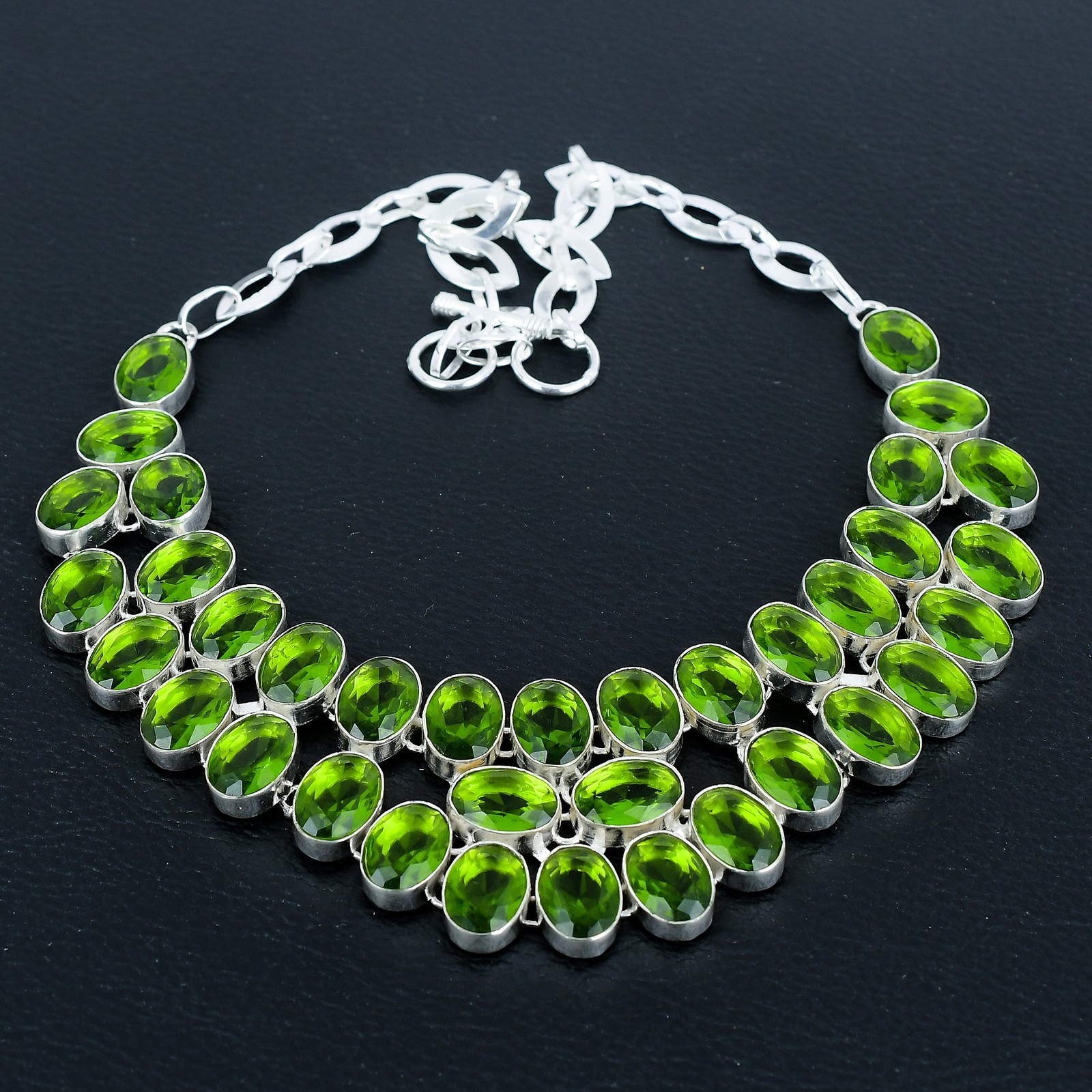 Peridot Oval Gemstone Handmade 925 Sterling Silver Jewelry Necklace 18″ VJ 159