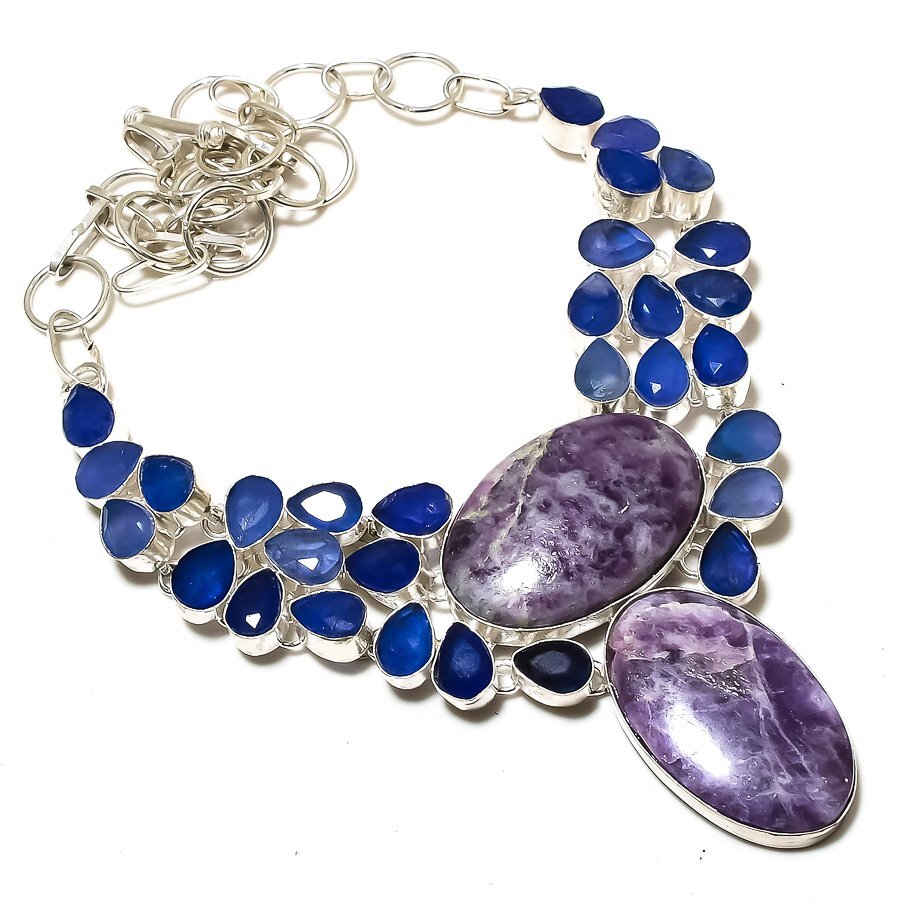Necklace Lepidolite Stone, Jade Gemstone 925 Sterling Silver Jewelry 18″ n546