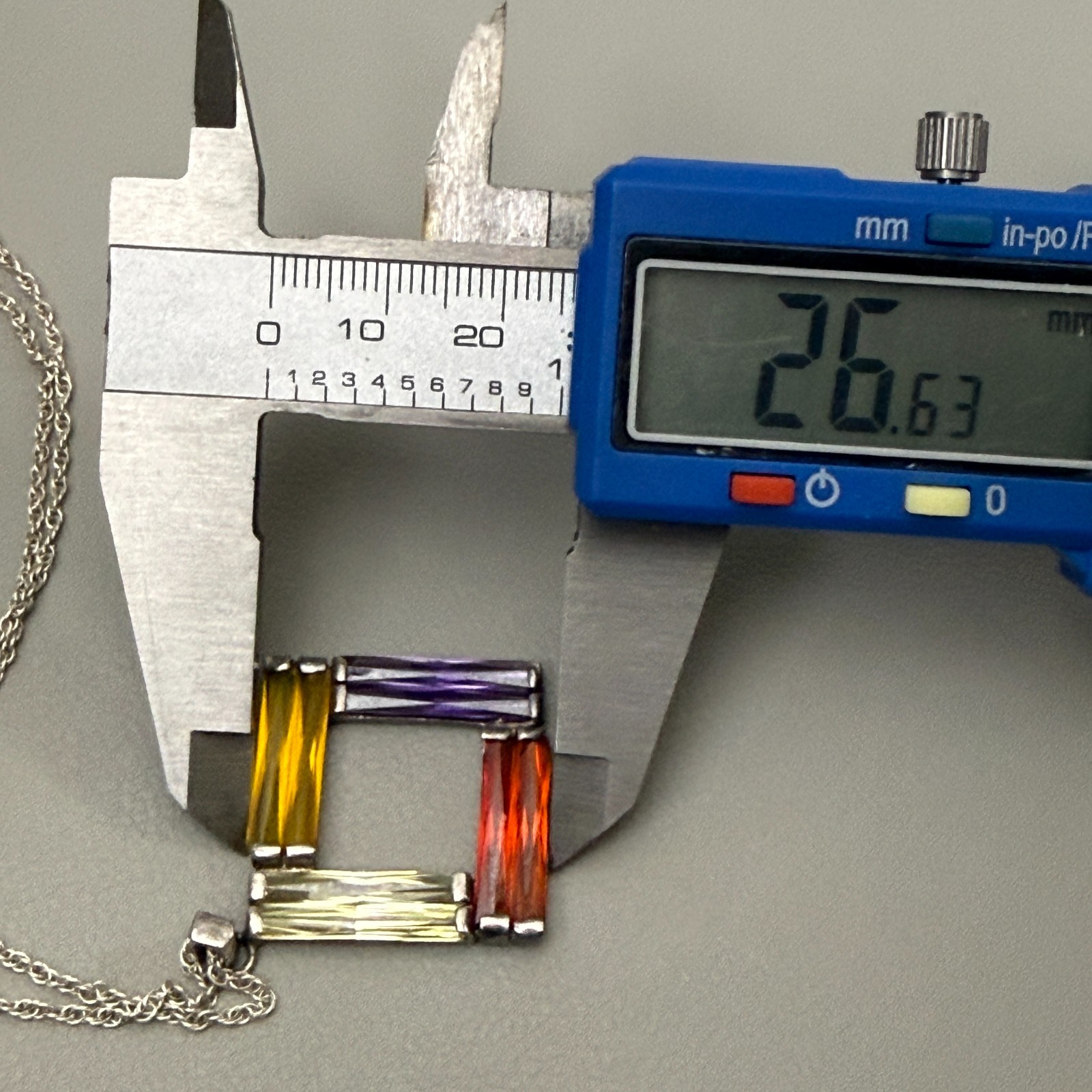 925 Sterling Silver Multicolor Baguette Pendant Italy Necklace 21″ 10 g