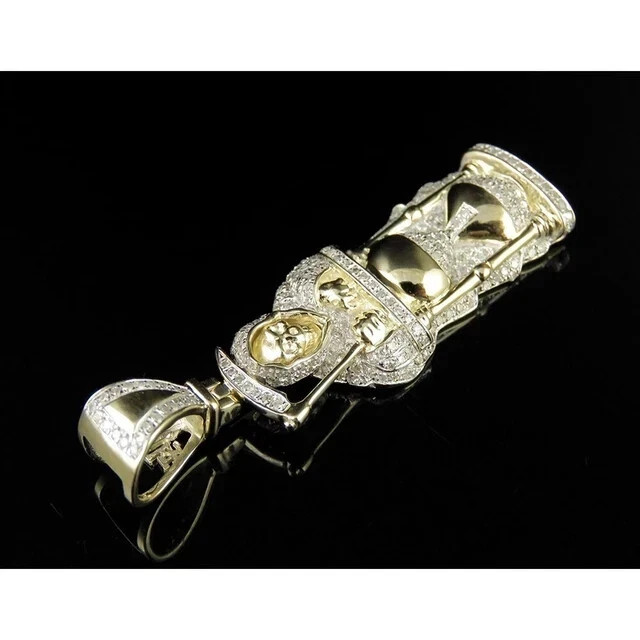 2Ct Round Real Moissanite Pendant Grim Reaper Hourglass 14K Yellow Gold Plated