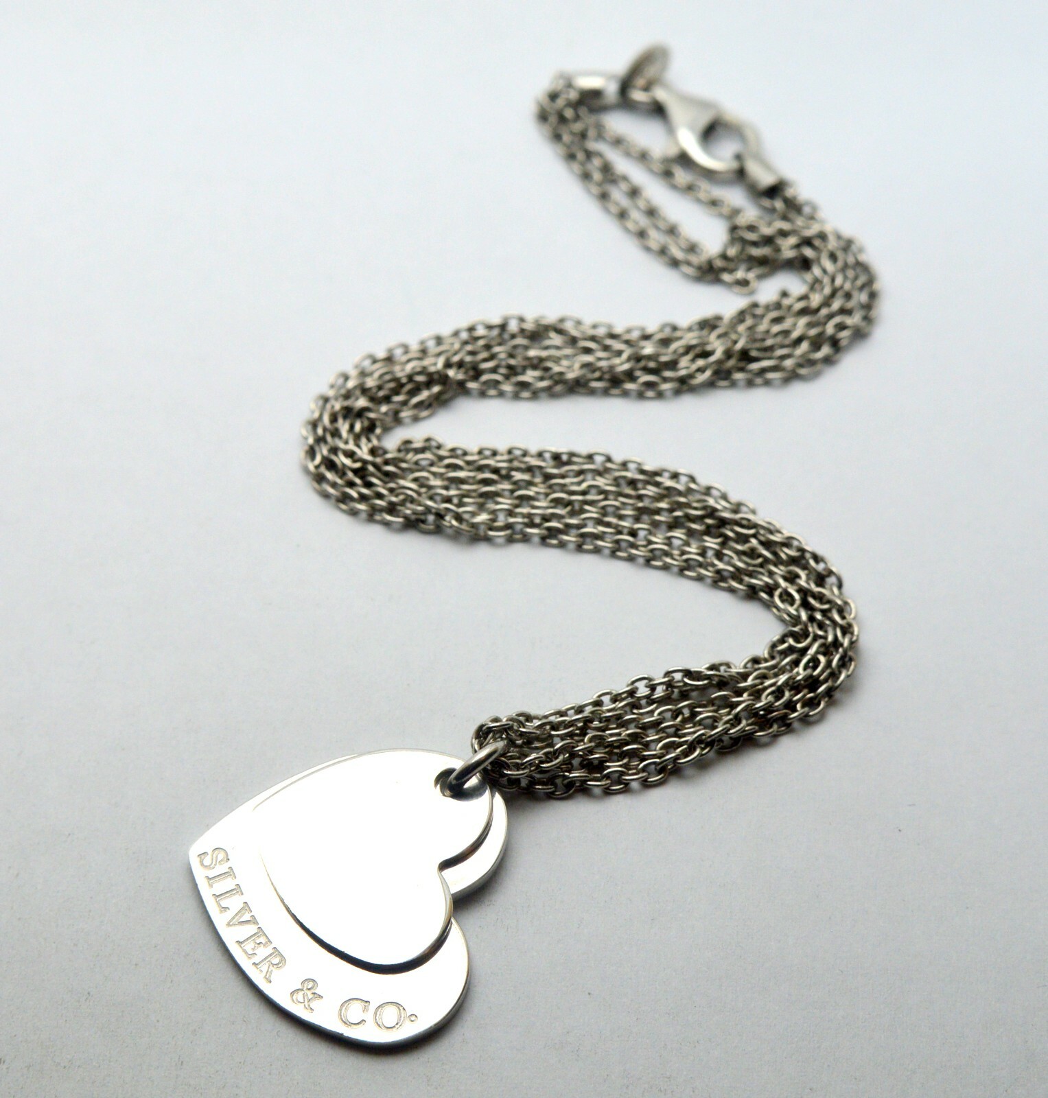 ITALY 925 STERLING SILVER BRANDED NECKLACE CHAIN DOUBLE HEART PENDANTS