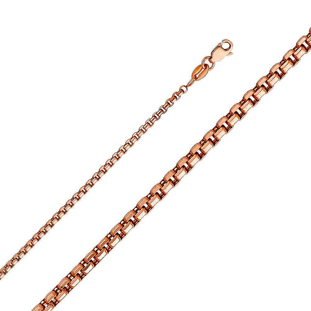 Real 14k Rose Gold Round Box Necklace Chain 1.8 MM 16″ 18″ 20″ 22 24 Inch Unisex