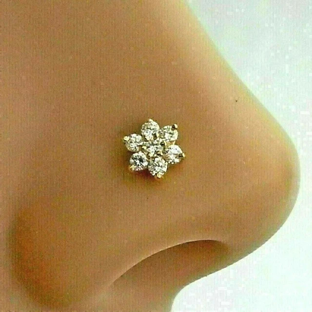 0.44 ct each lab grown diamond nose stud ring piercing 14kt yellow gold plated