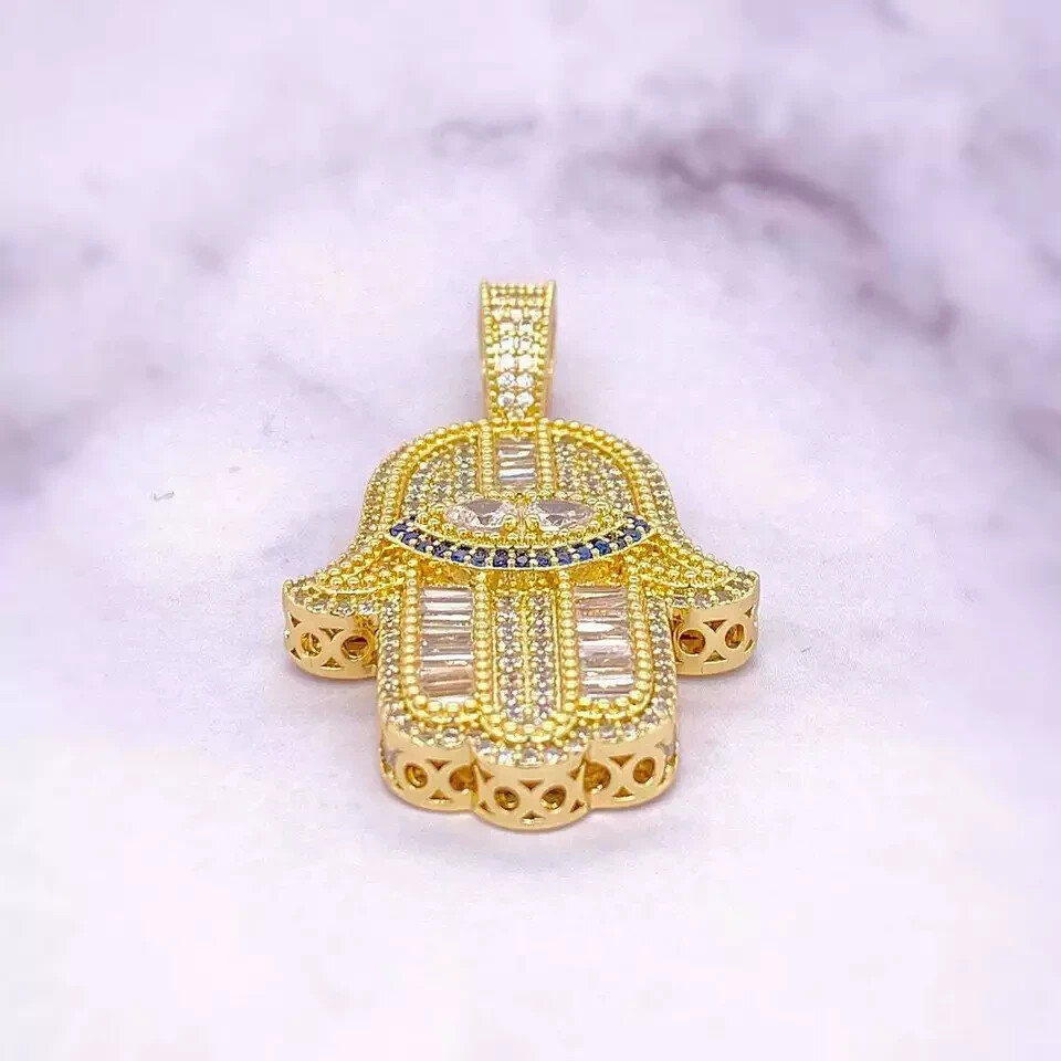 Men’s 14k Yellow Gold Finish D/VVS1 Diamond Hamsa Hand Pendant Charm 2.70 Carat